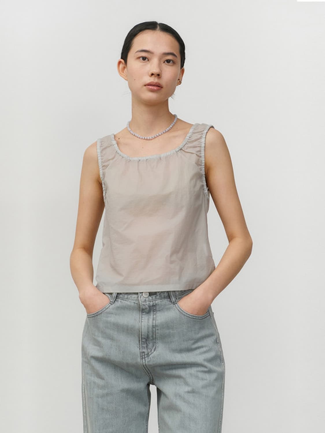 아모멘토 amomento 스트링 스퀘어 넥 탑 그레이 상품이미지2