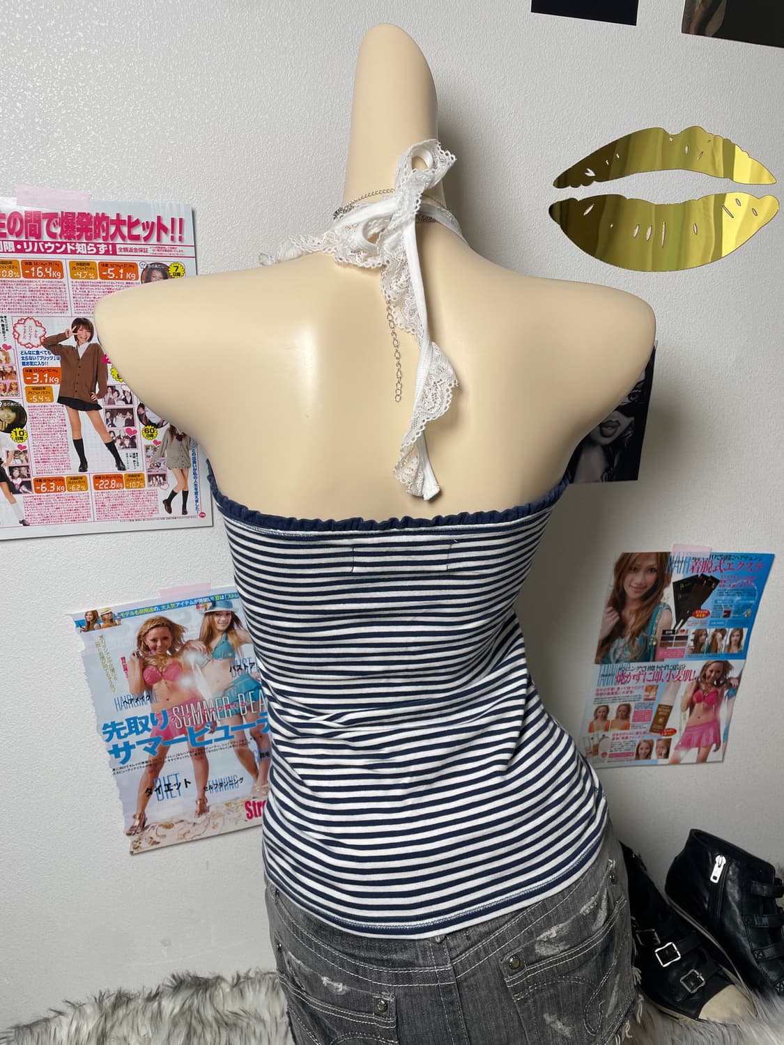 Abercrombie 네이비 스트라이프 슬리브리스 탑 상품이미지3