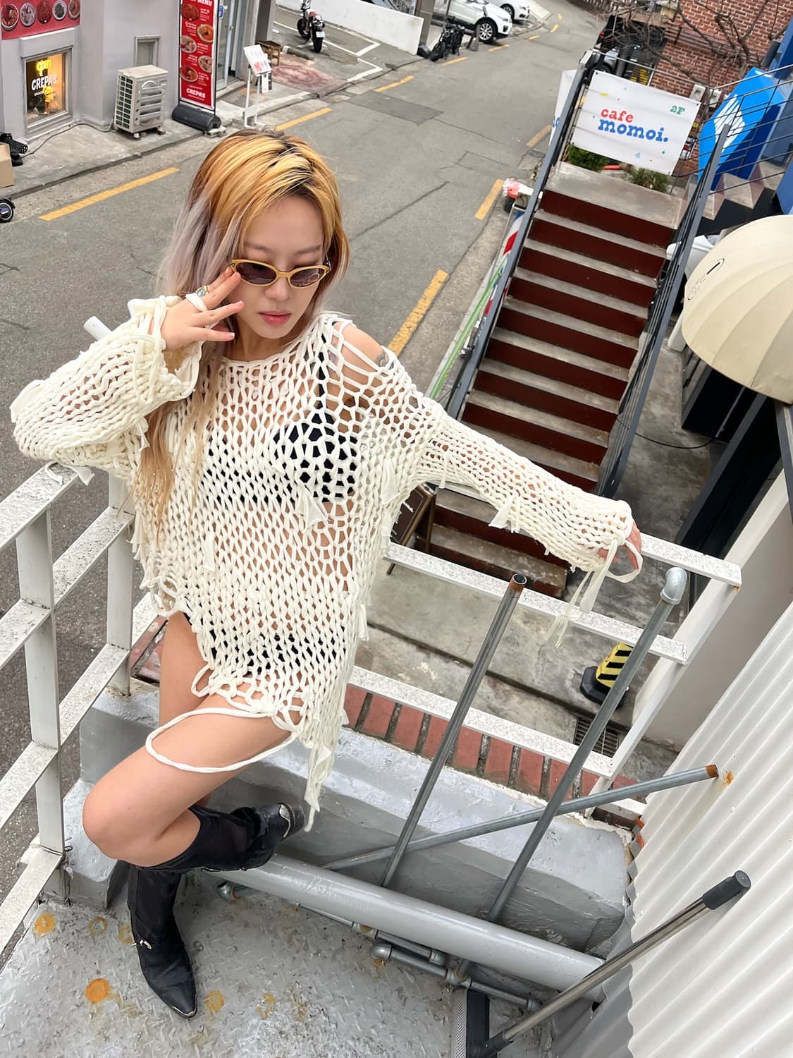 혜인서 화이트 오버핏 네트 니트 상품이미지3