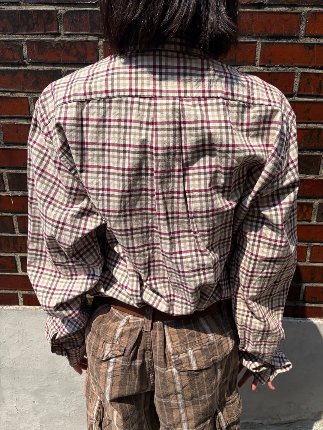 Eddie Bauer 베이지 버건디 체크 셔츠 상품이미지2