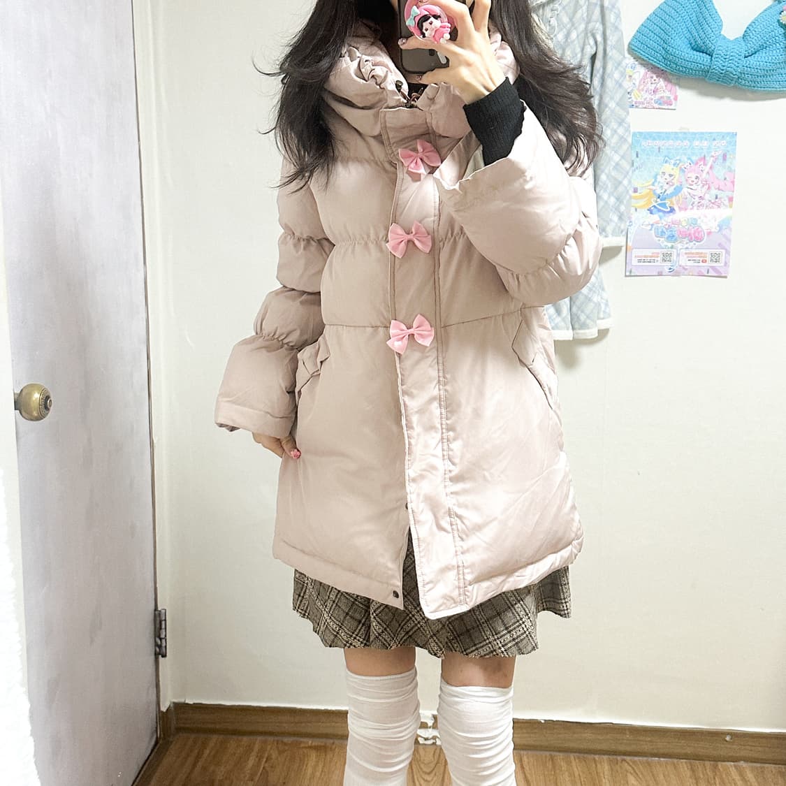 빈티지 핑크 리본 패딩 히메갸루 로걀 라떼 히메카지 헤이세이 리즈리사깔 상품이미지1
