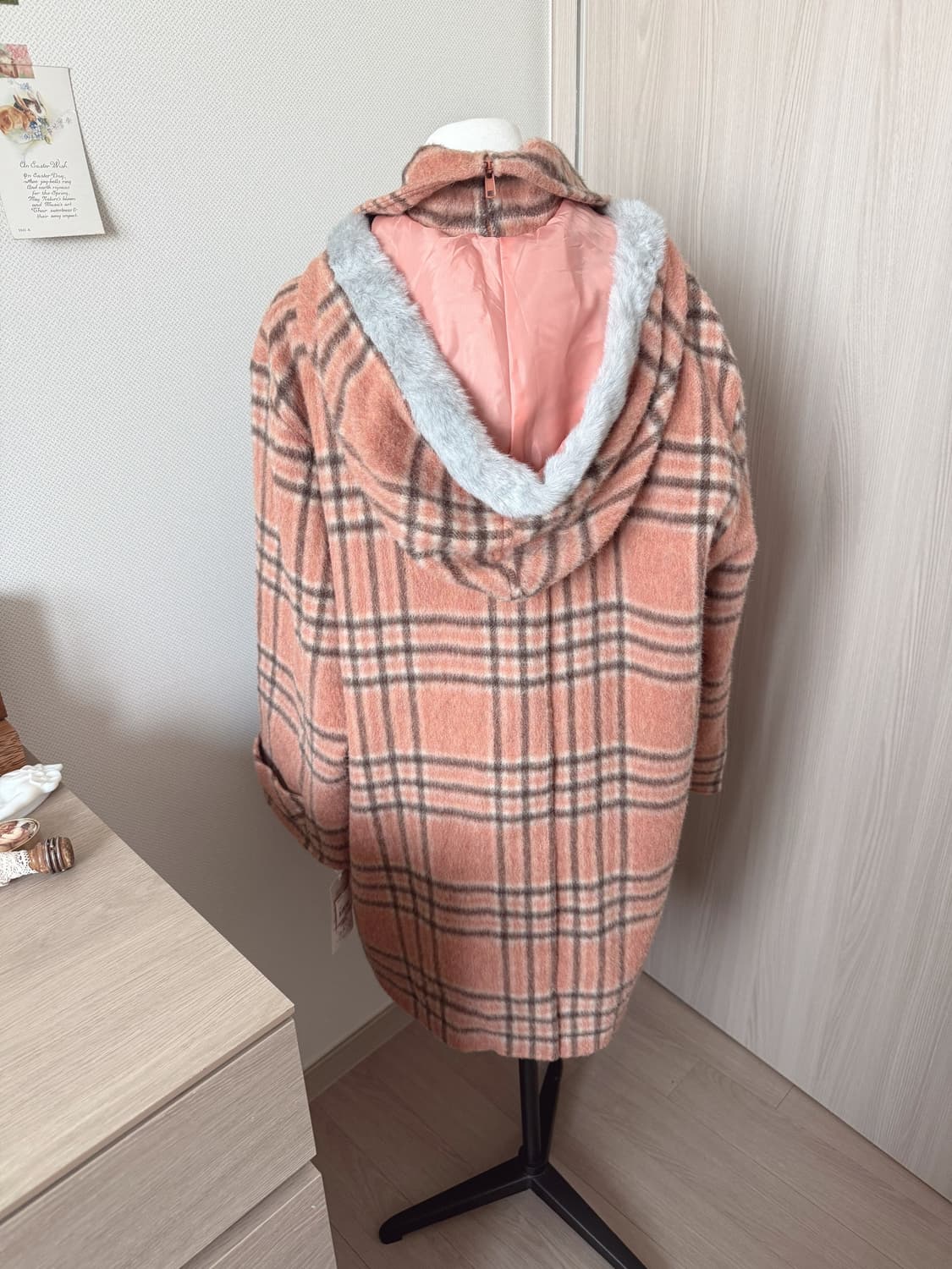 새상품 코랄색 체크 떡볶이코트, 모리걸 상품이미지3