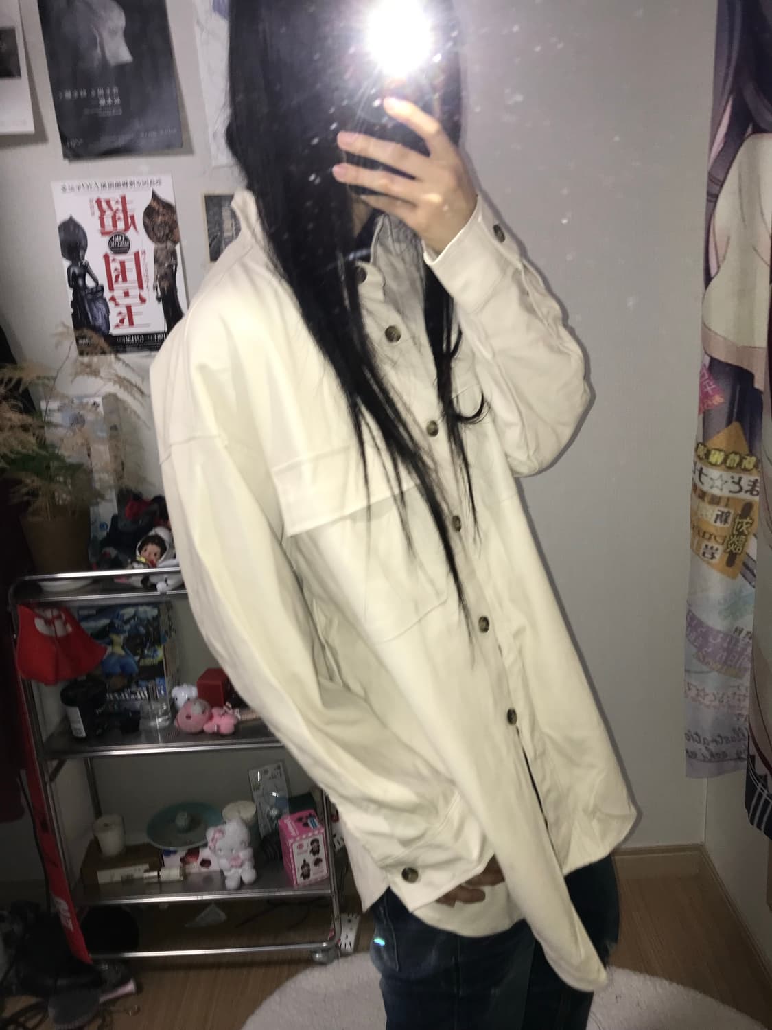 재패니즈 상아색 페이크 레더 셔츠 상품이미지2