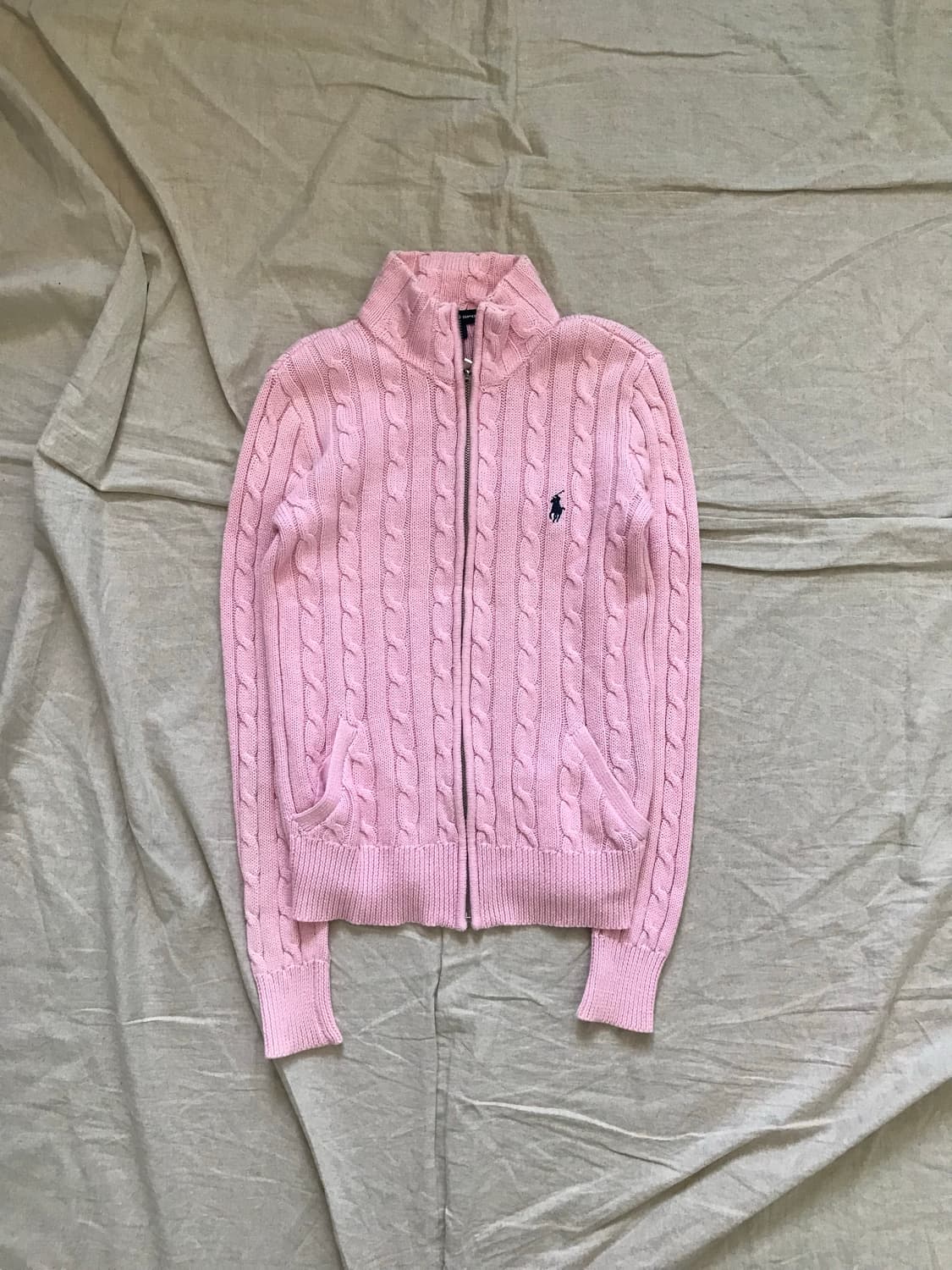 폴로 랄프로렌 포니 로고 핑크 케이블 니트집업 상품이미지6