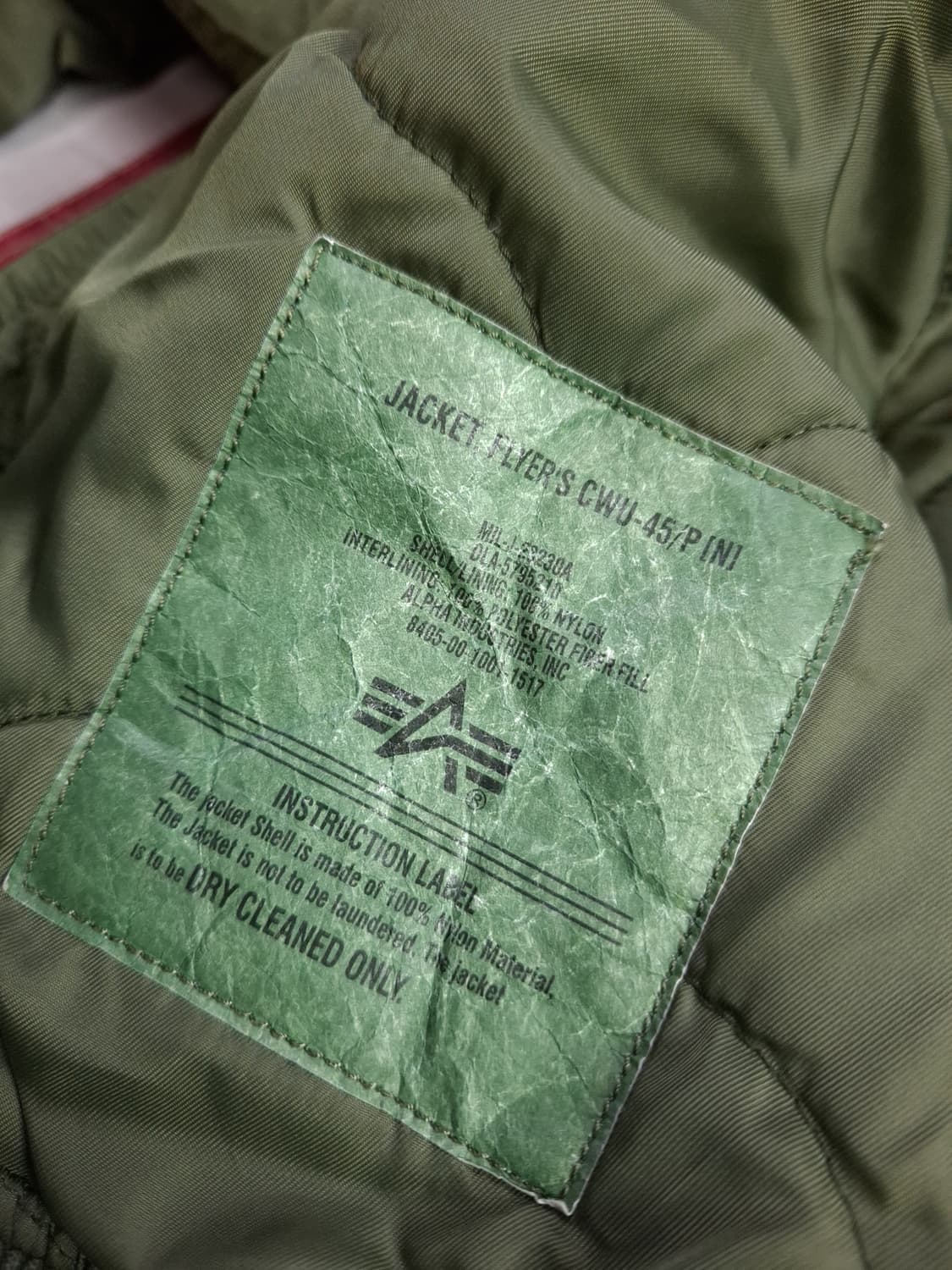 오리지날 미공군 알파사 CWU-45/P 민수용 항공점퍼 상품이미지6