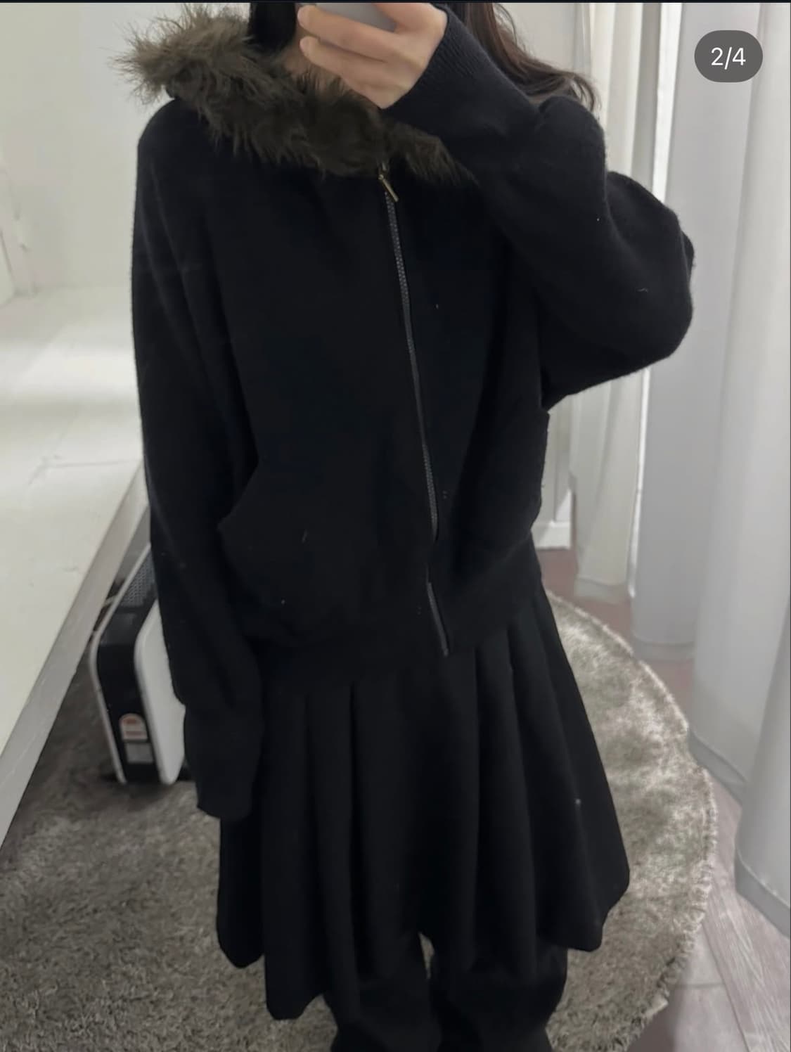 fur hood knit zipup 상품이미지4