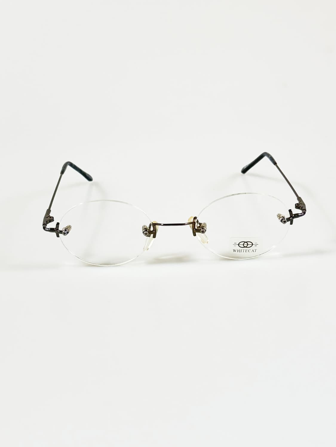90s WHITE CAT 무테 오벌 메탈 프레임 빈티지 안경 상품이미지3