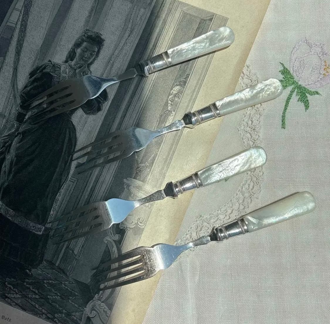 앤틱 실버플레이트 마더오브펄 자개 디저트포크 상품이미지4