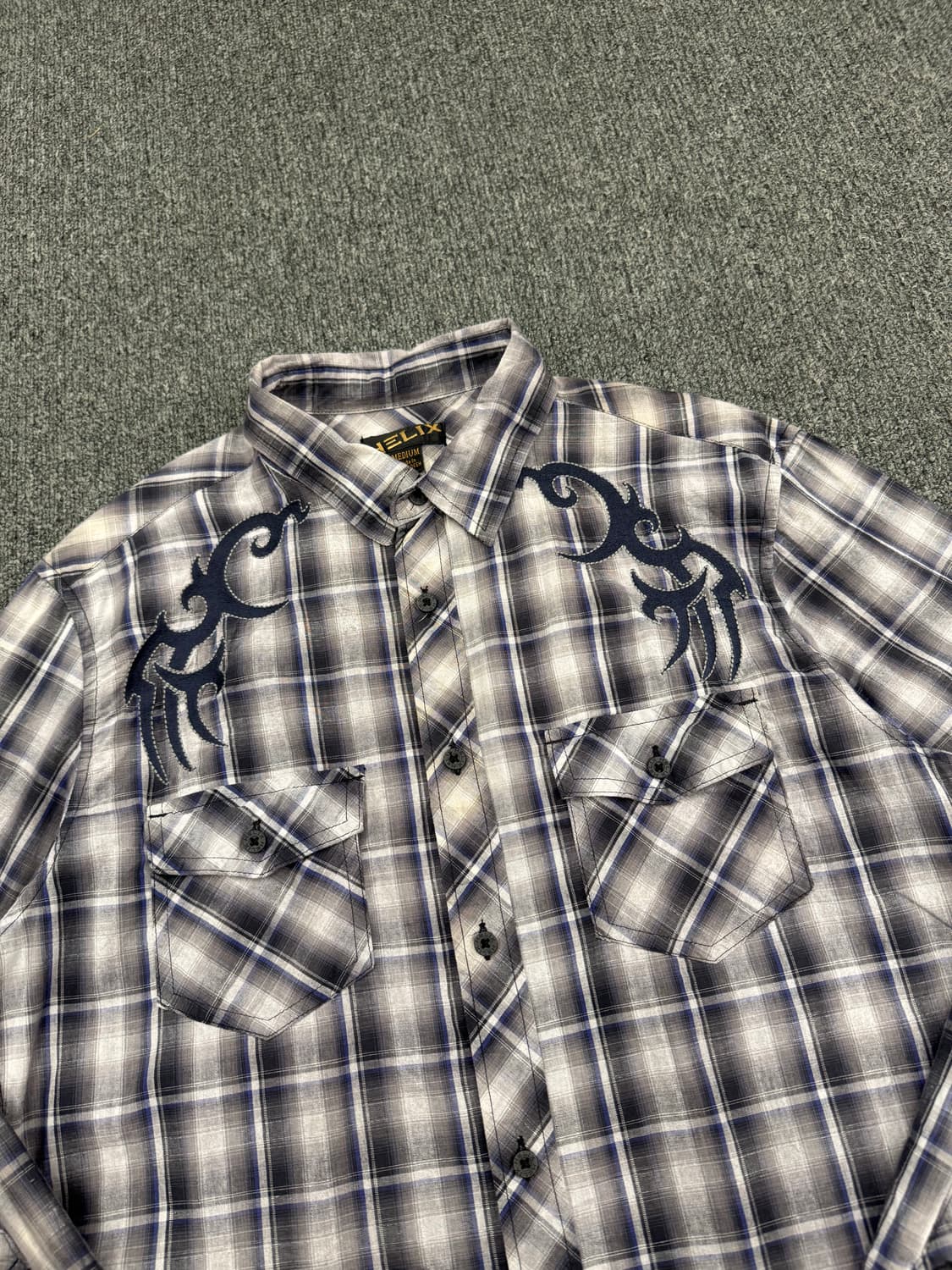 M)HELIX 빈티지 자수 체크 긴팔셔츠 상품이미지3