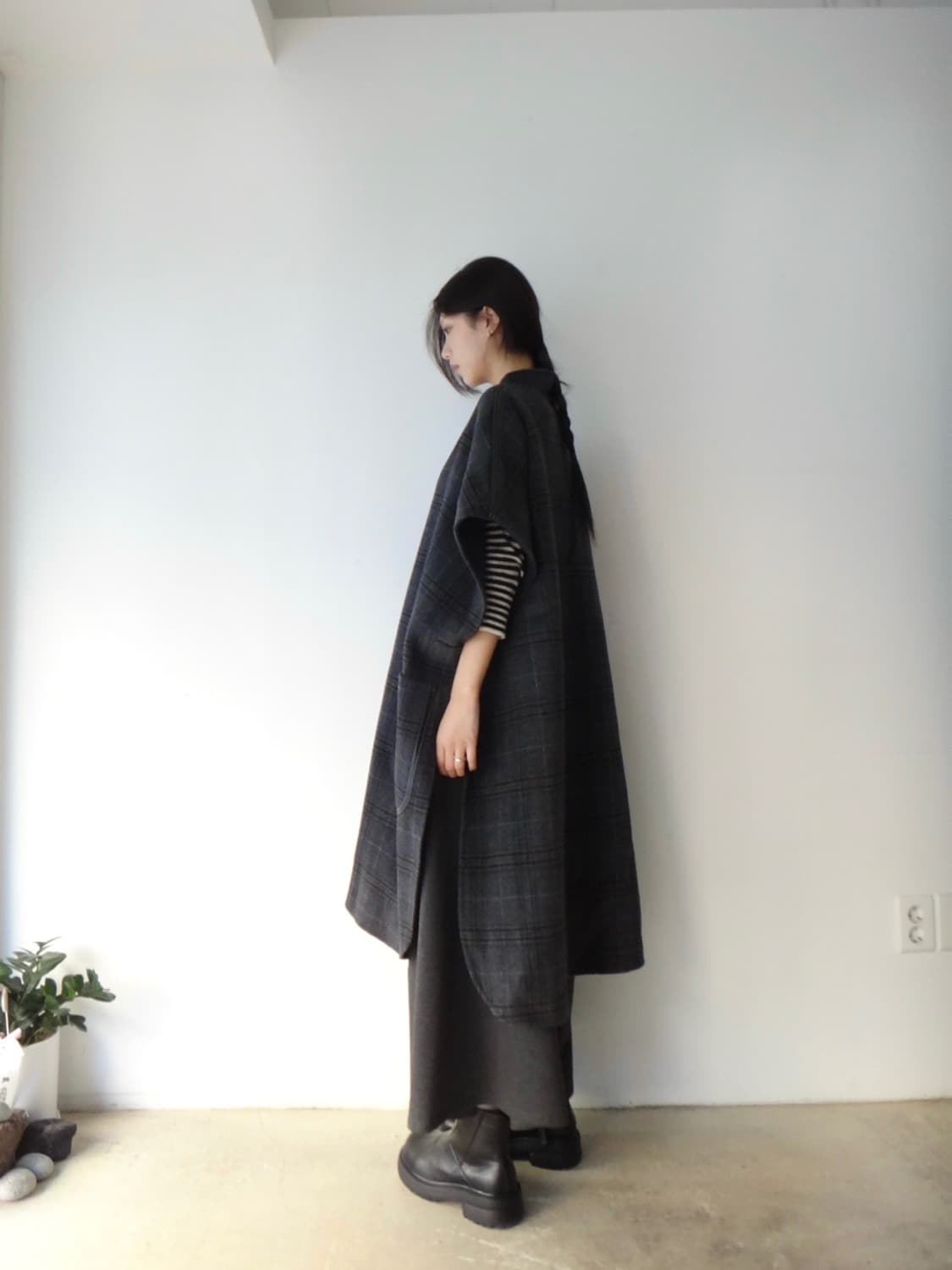 Checked stockholm wool half coat / grey 상품이미지7