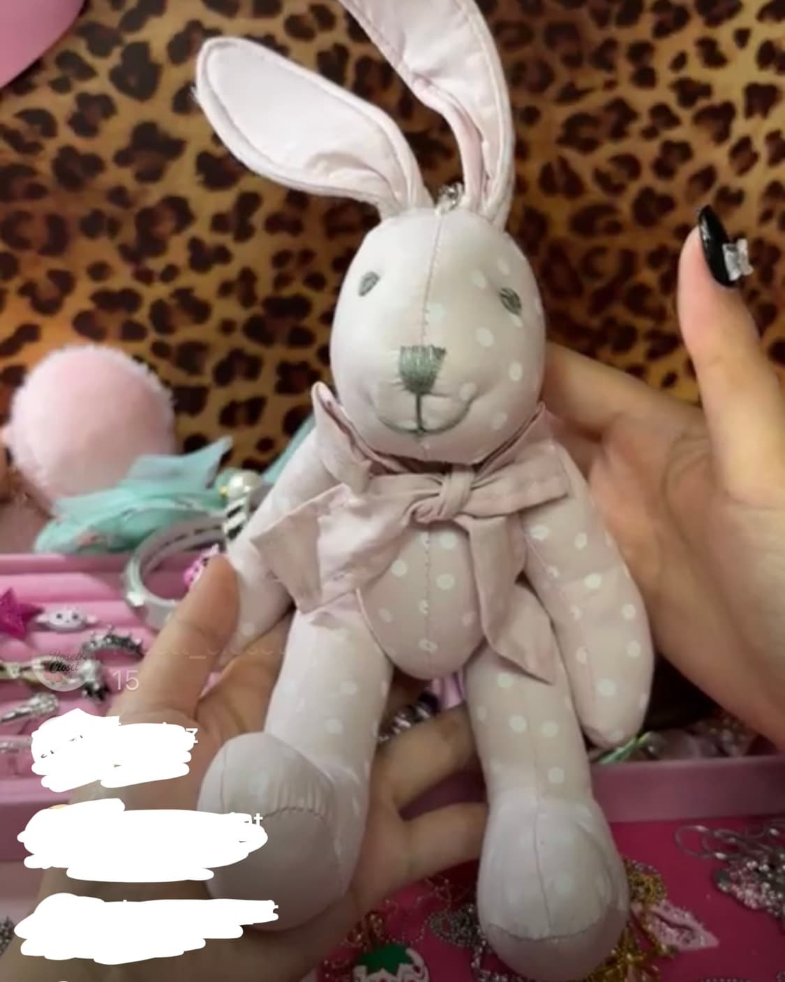 빈티지 땡땡이 연핑크 리본 토끼 키링 인형 히메카지 히메갸루 라떼갸루 상품이미지1