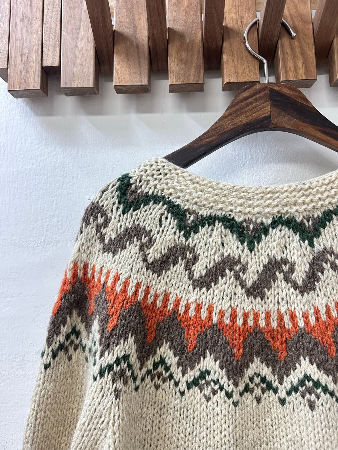 일본빈티지 Pual ce cin 울100% 노르딕 우드 버튼 니트 가디건 상품이미지6