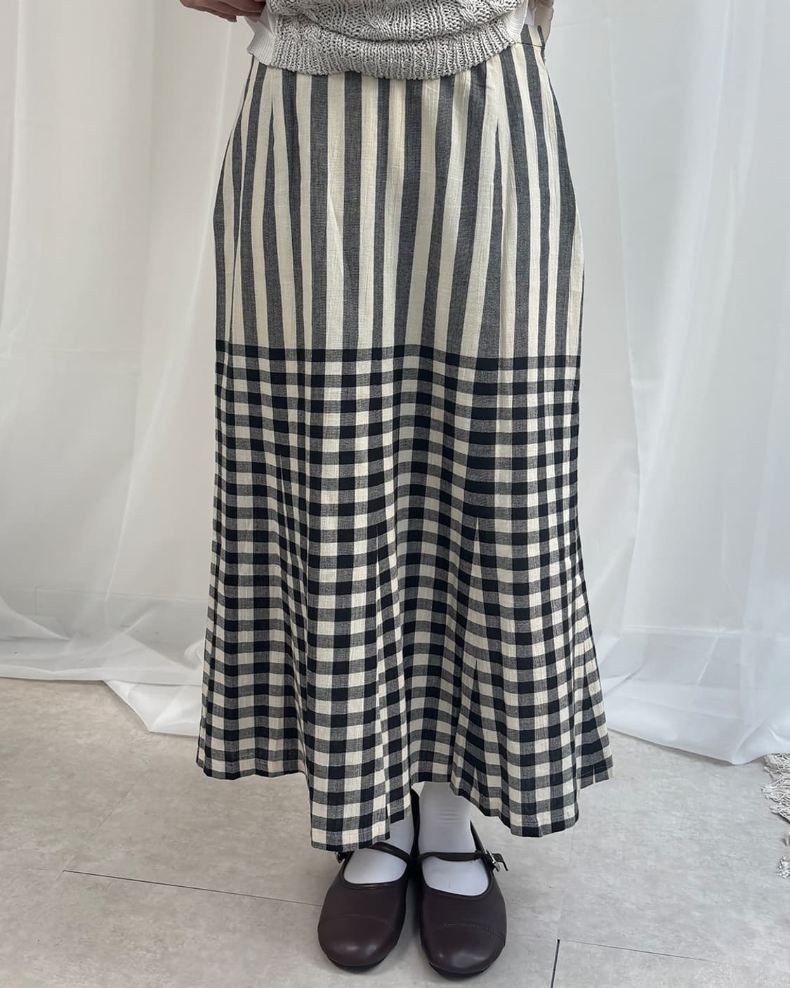 ditto stripe gingham long skirt 상품이미지1