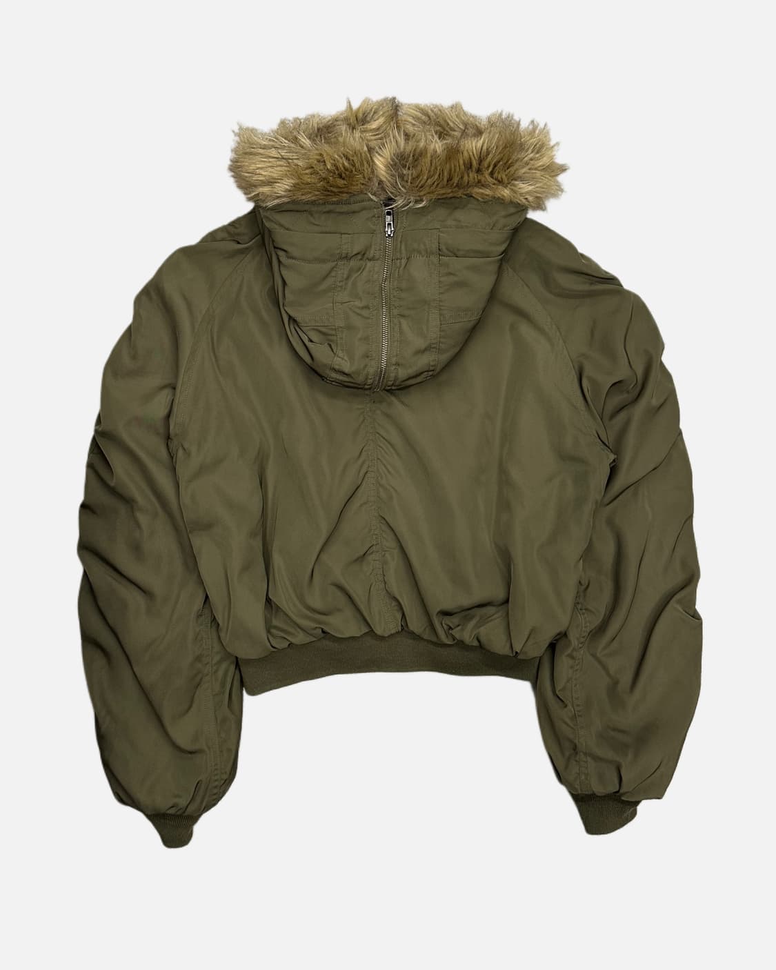 khaki crop fur hood bomber 상품이미지5