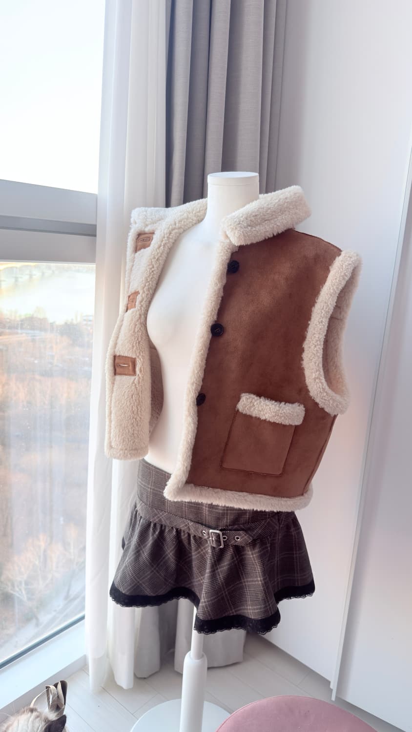모에/도토리장수 양털 조끼무스탕 브라운 상품이미지10