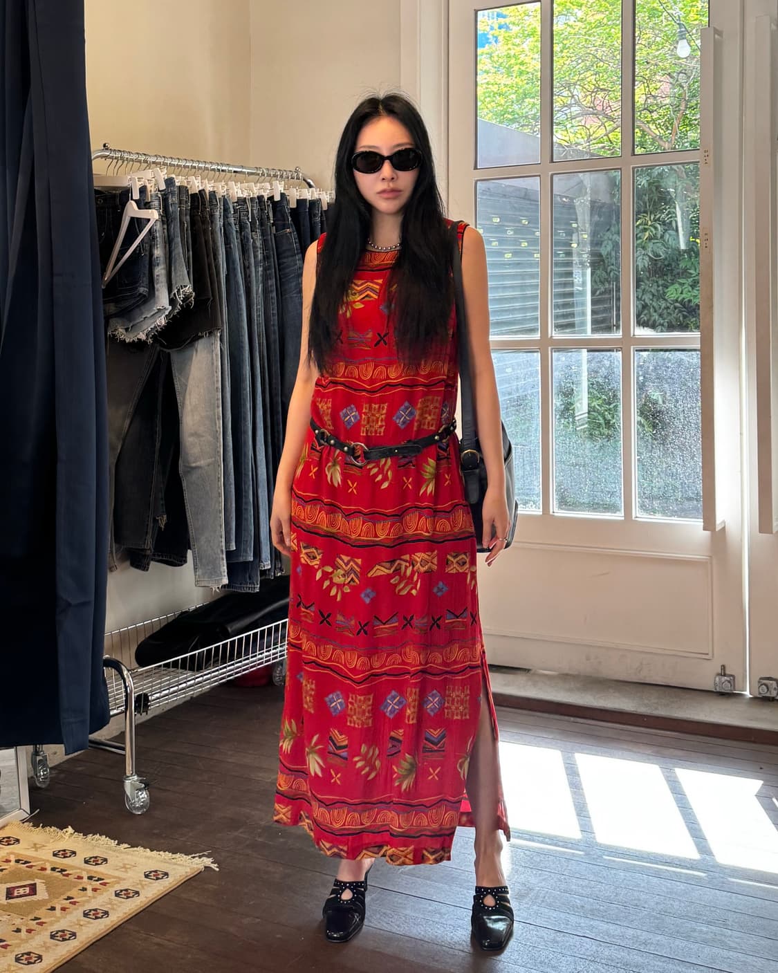 90s Stonebridge 에스닉 패턴 레이온 맥시 원피스 상품이미지1