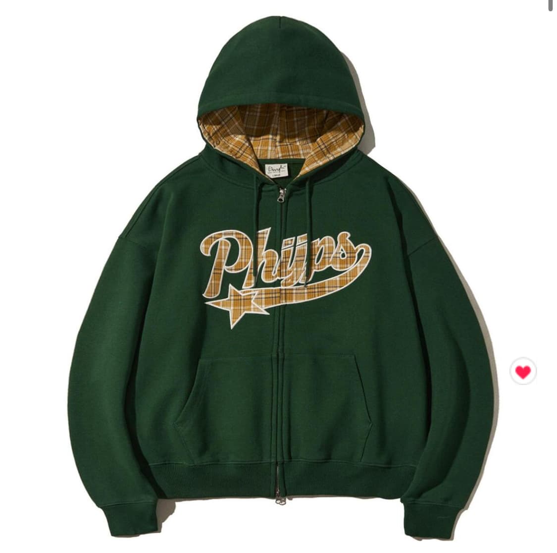 PHYPS 체크 스타테일 엘보우 패치 후드집업 포레스트 그린 상품이미지3