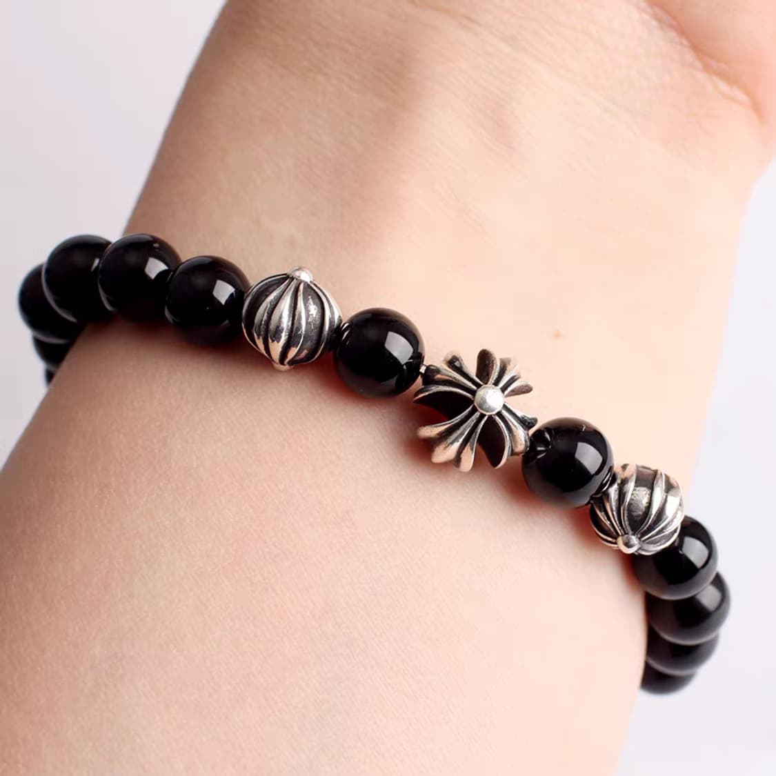 Oceanora S925 크로스 & 비드 팔찌 블랙 오브시디언 상품이미지5