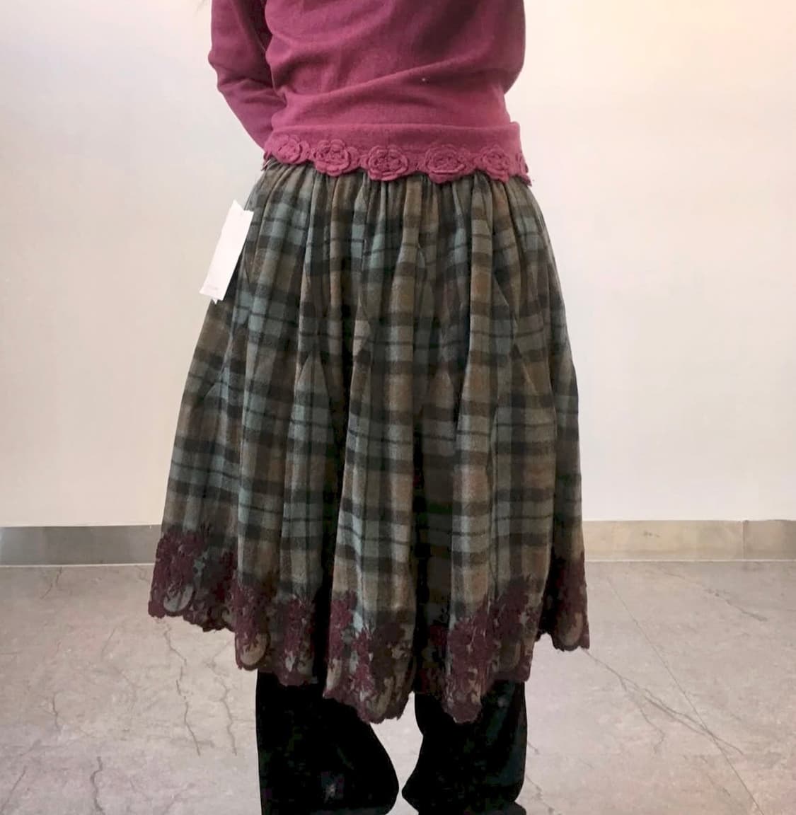 일본 빈티지 체크 레이스 사와코 미디 스커트 상품이미지1