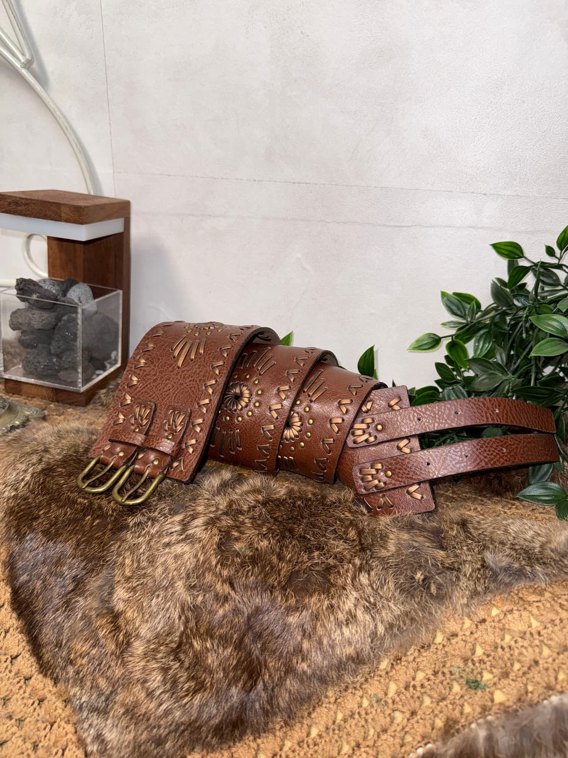Brown bohemian western double buckle 벨트 상품이미지3