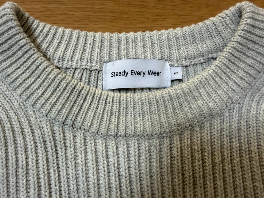 [1] 스테디에브리웨어  sew 크루넥 코튼 립 니트 화이트 멜란지 상품이미지3