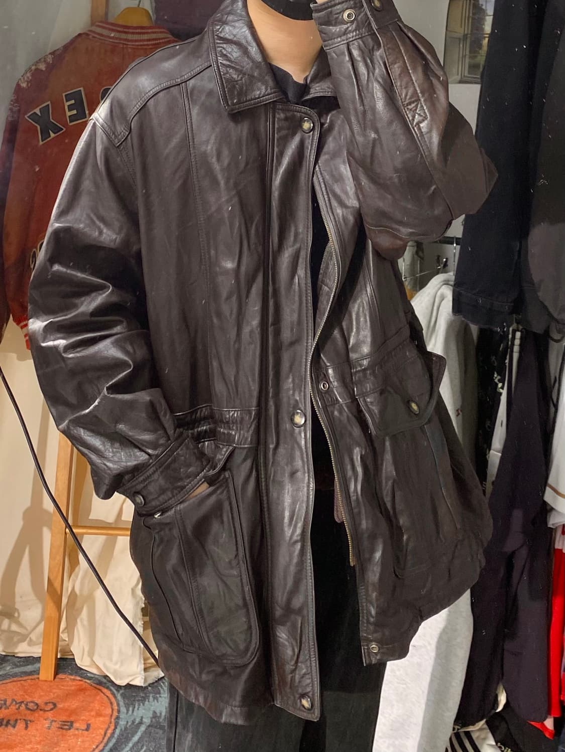 [XL] 90s Vintage 빈티지 브라운 양가죽 레더 코트 상품이미지8