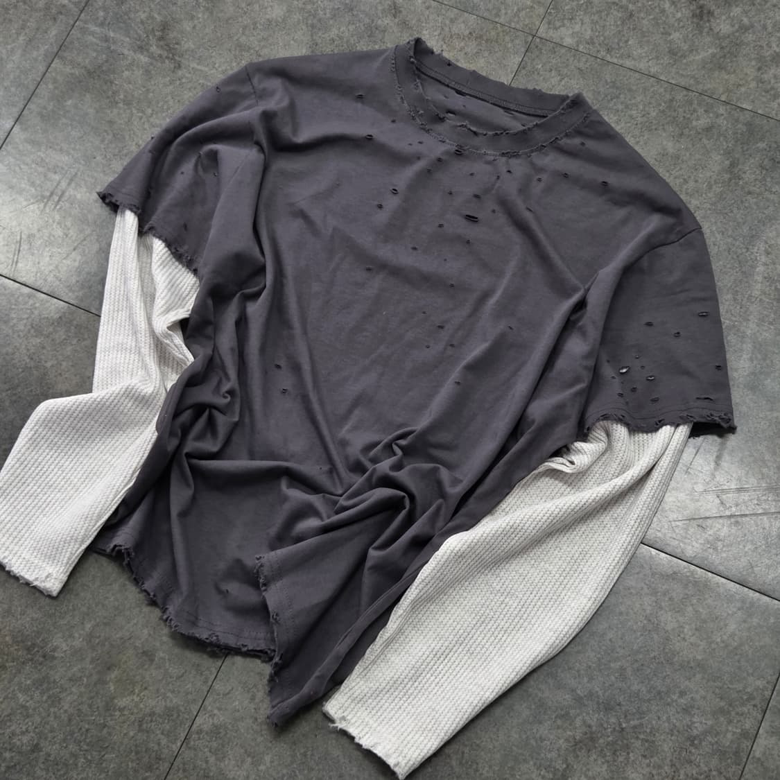 빈티지 와플 긴팔 레이어드 티셔츠 상품이미지1