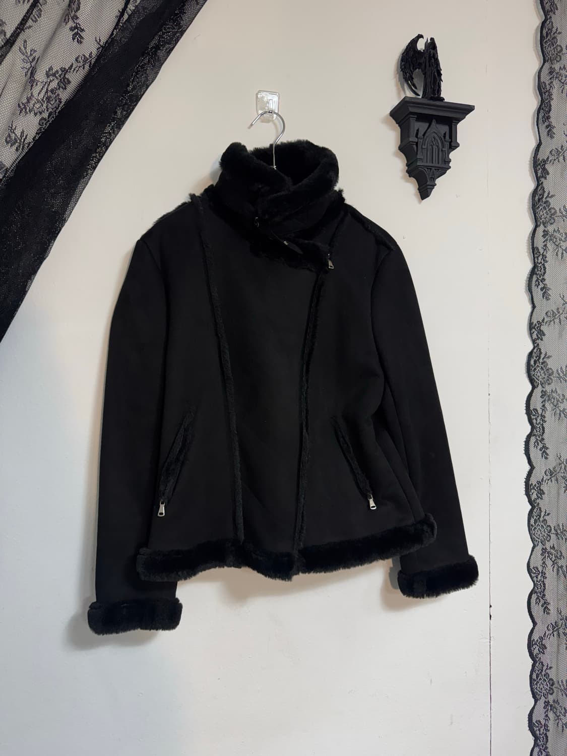 Black shearling jacket 상품이미지1