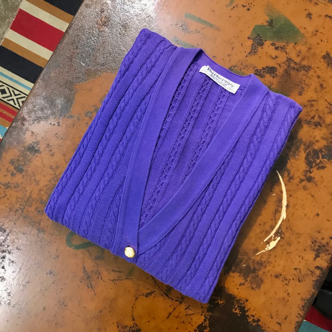 버버리 잉글랜드 네이비 퍼플 퓨어 코튼 케이블 금장 가디건 남성 110  상품이미지1