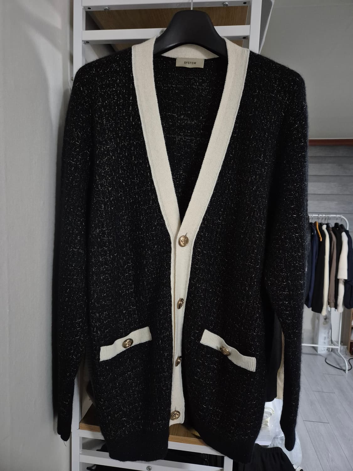 시스템옴므 트위드 배색 가디건 105 블랙 상품이미지1