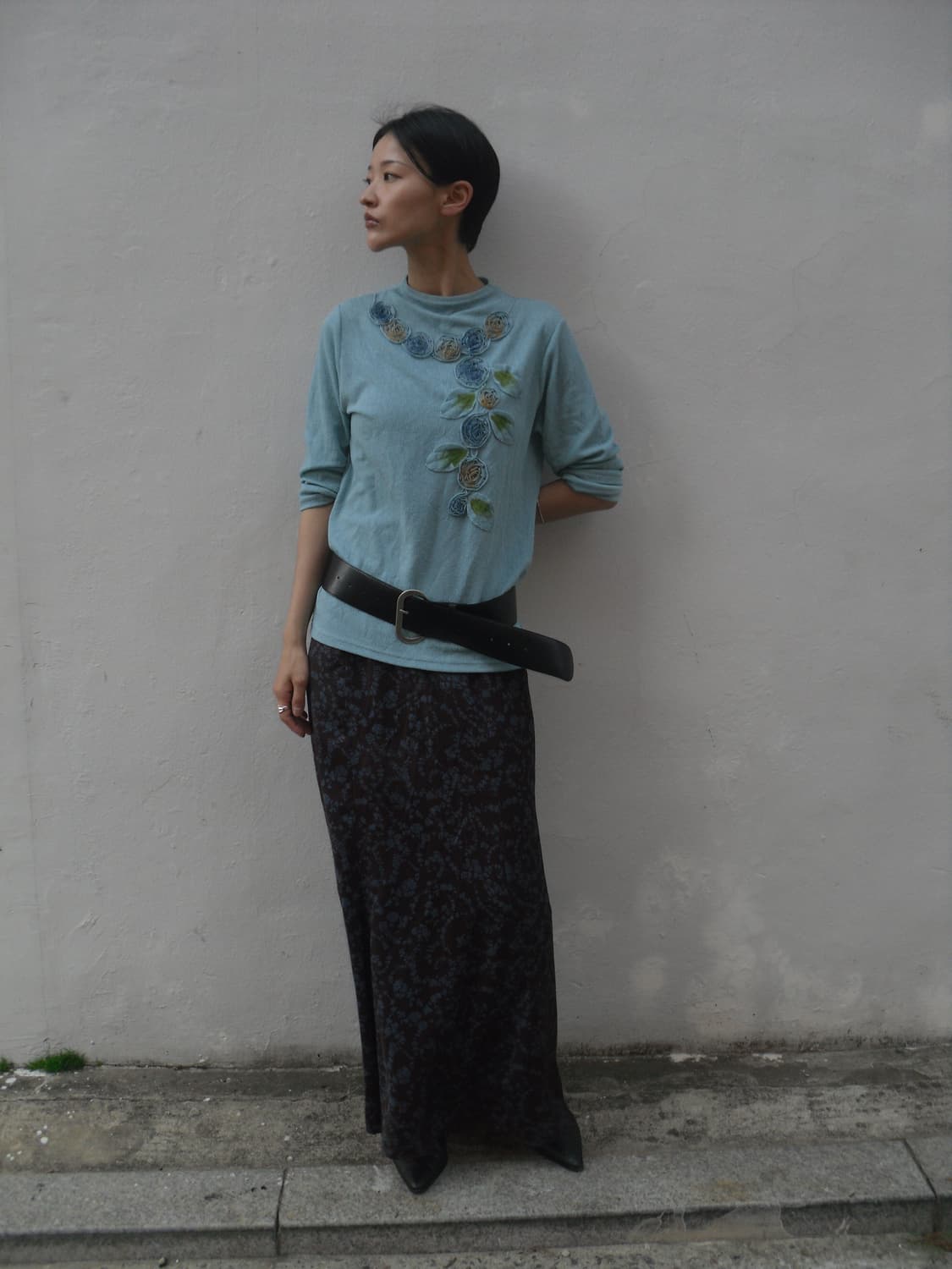 Blue flower pattern long skirt 상품이미지1