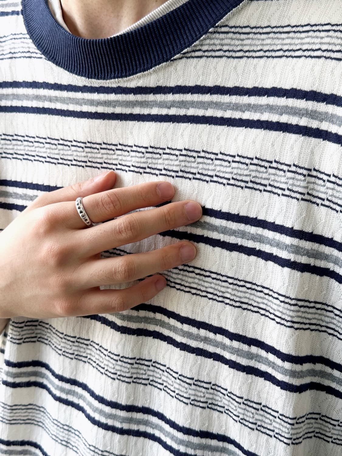 Cotton jacquard design stripe knit tee 상품이미지8