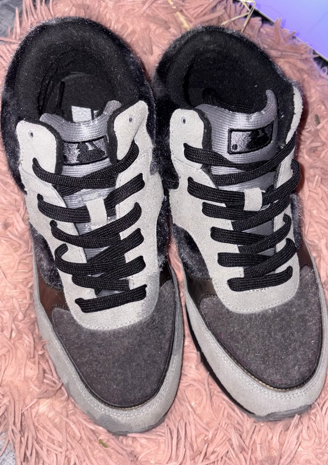 y2k 갸루깔 MLB 실버&블랙 겨울 털 슈즈 상품이미지2