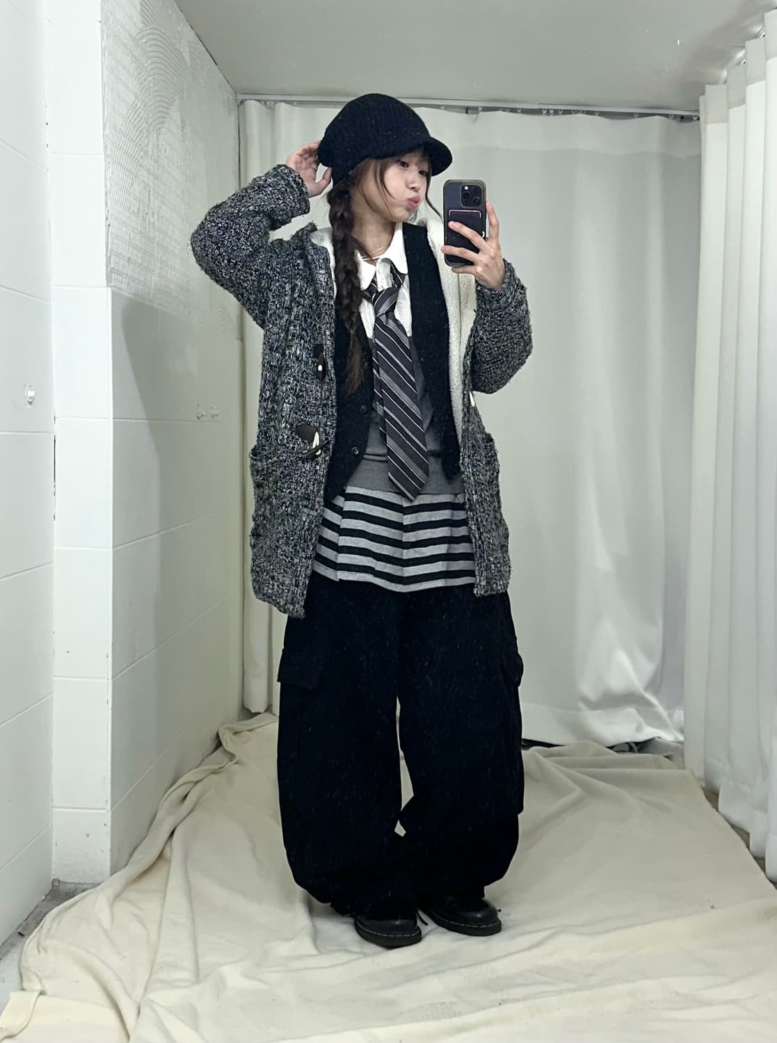 무채색 블랙 프레피 러힙 코디세트 상품이미지1