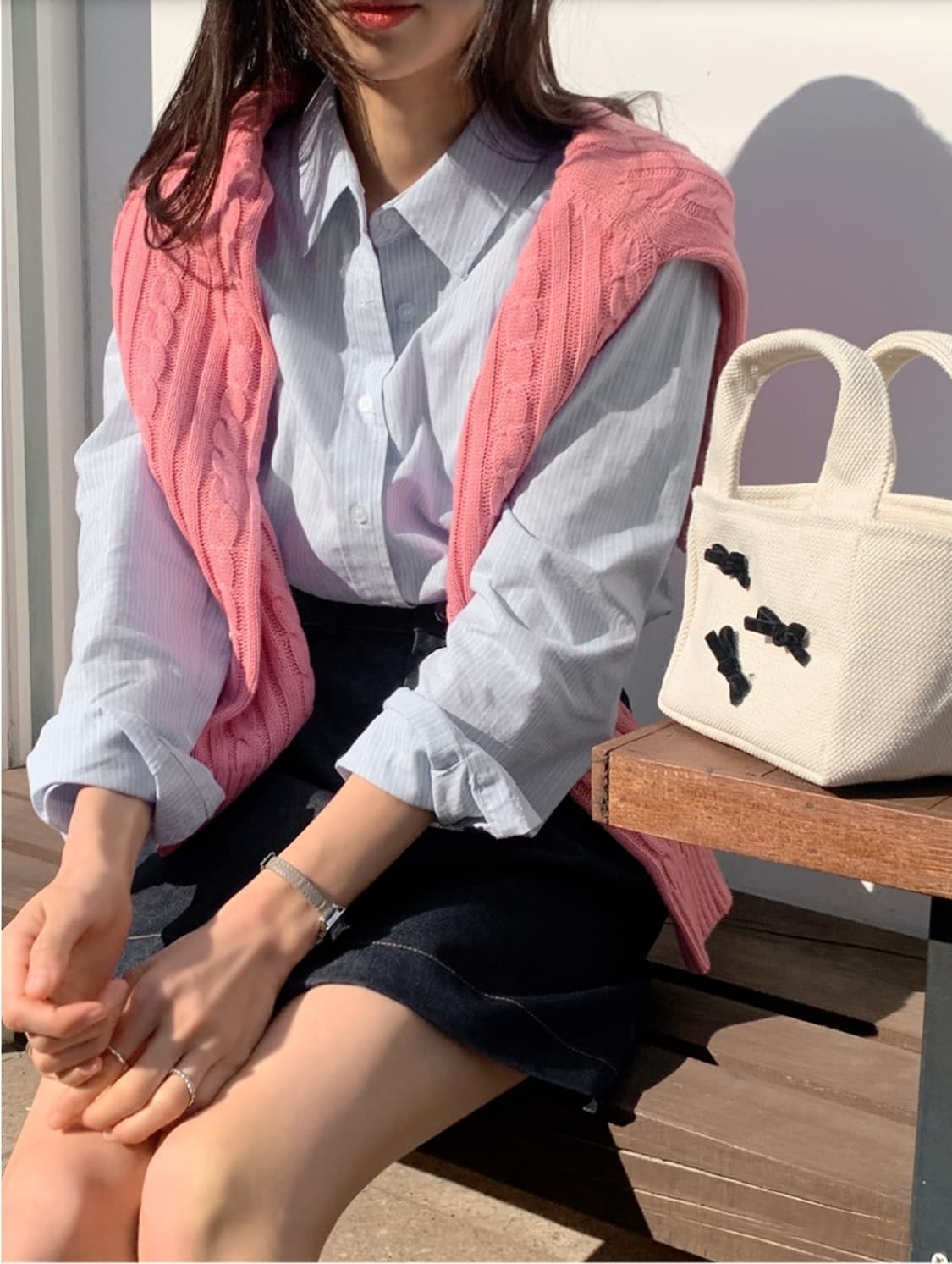 새상품) 업타운홀릭 제작 hour 블루 스트라이프 셔츠 상품이미지1