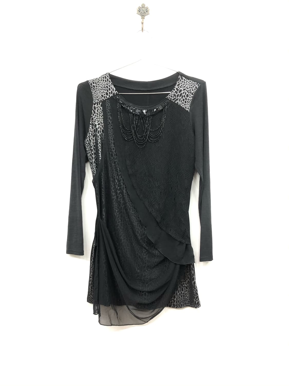 black layered mesh shirring dress 상품이미지2