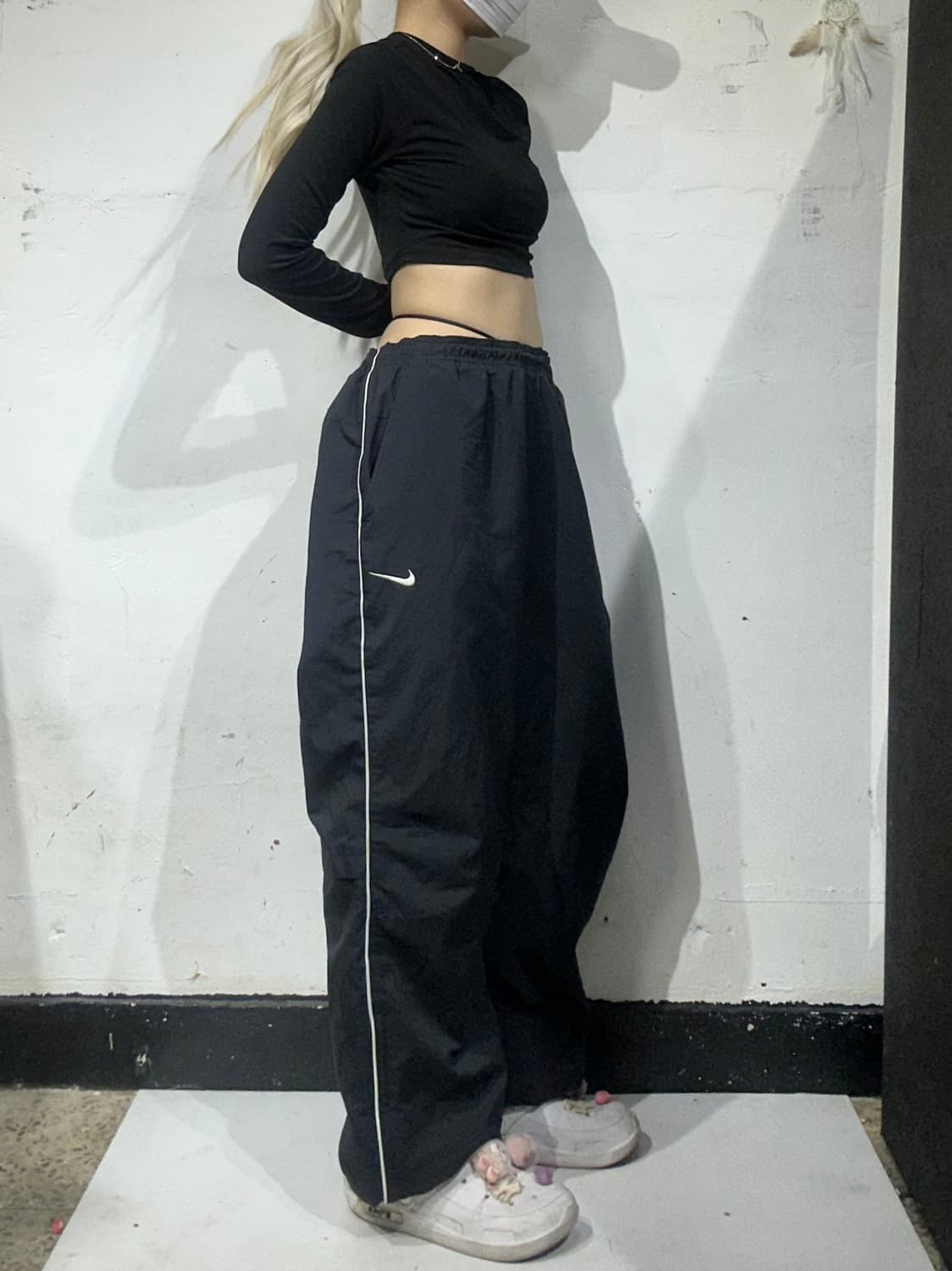나이키 블랙 와이드 빅 사이즈 화이트 사이드 라인 트랙 팬츠 XXL 상품이미지1