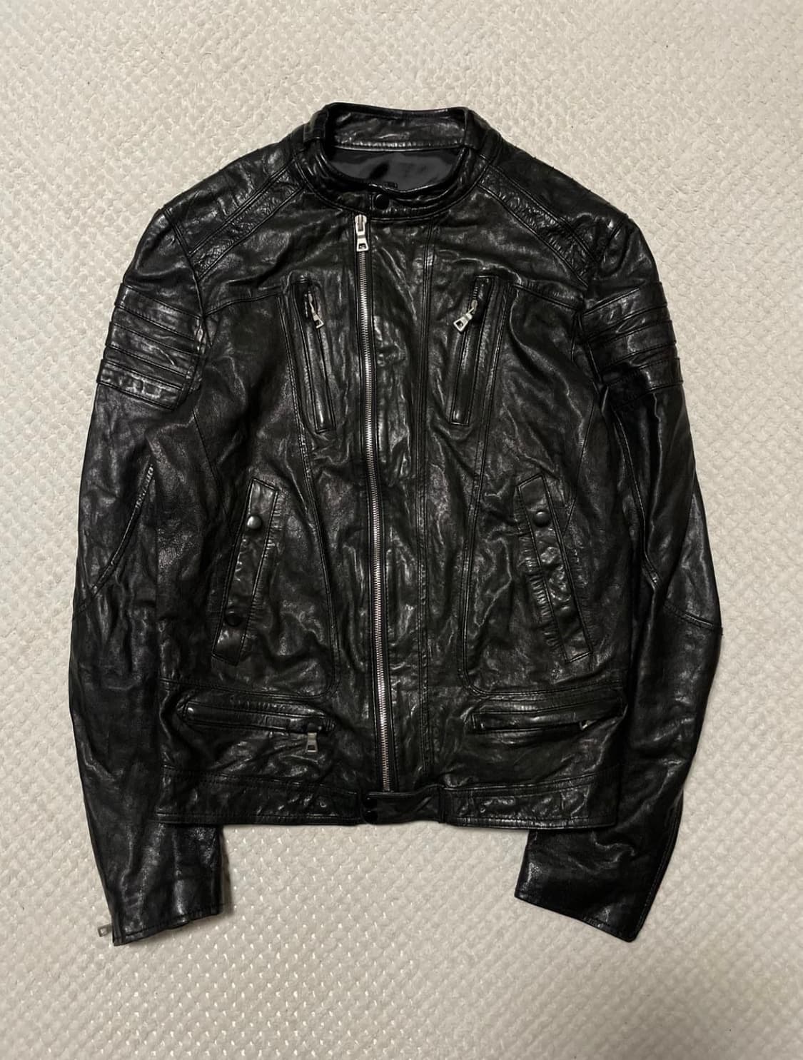 웨스턴 무드 이태리 램스킨 양가죽 바이커 절개 레더 자켓 상품이미지1