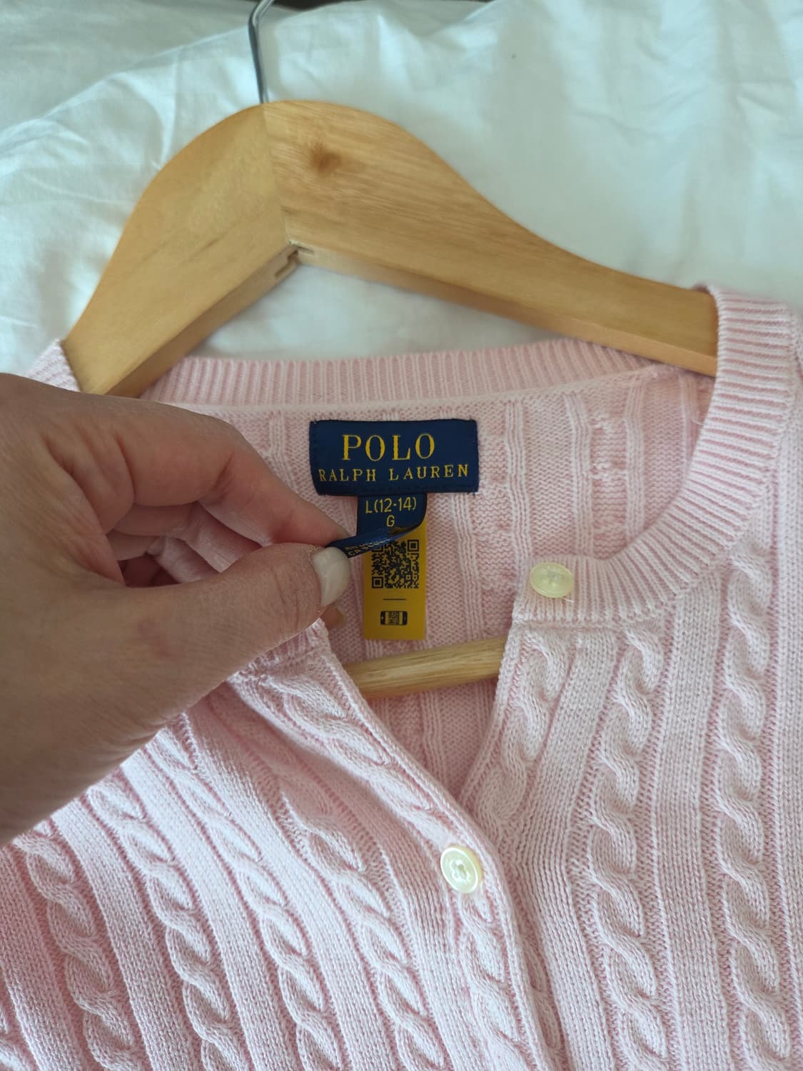 폴로 걸즈 L 핑크 케이블 니트 가디건 상품이미지4