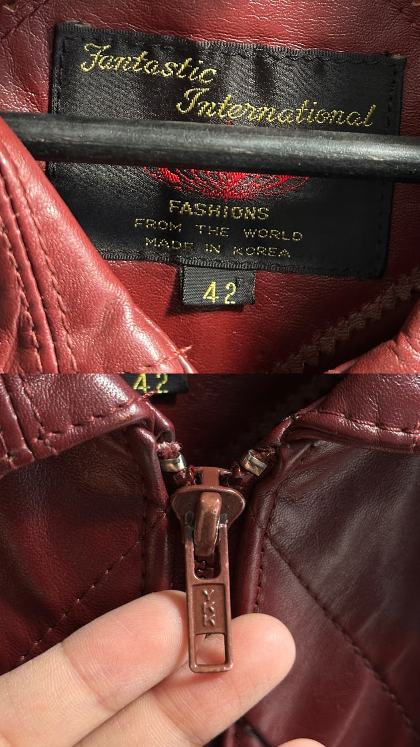 80's 빈티지 버건디 크롭 레더 자켓 라이더 자켓 파이트클럽st 상품이미지8