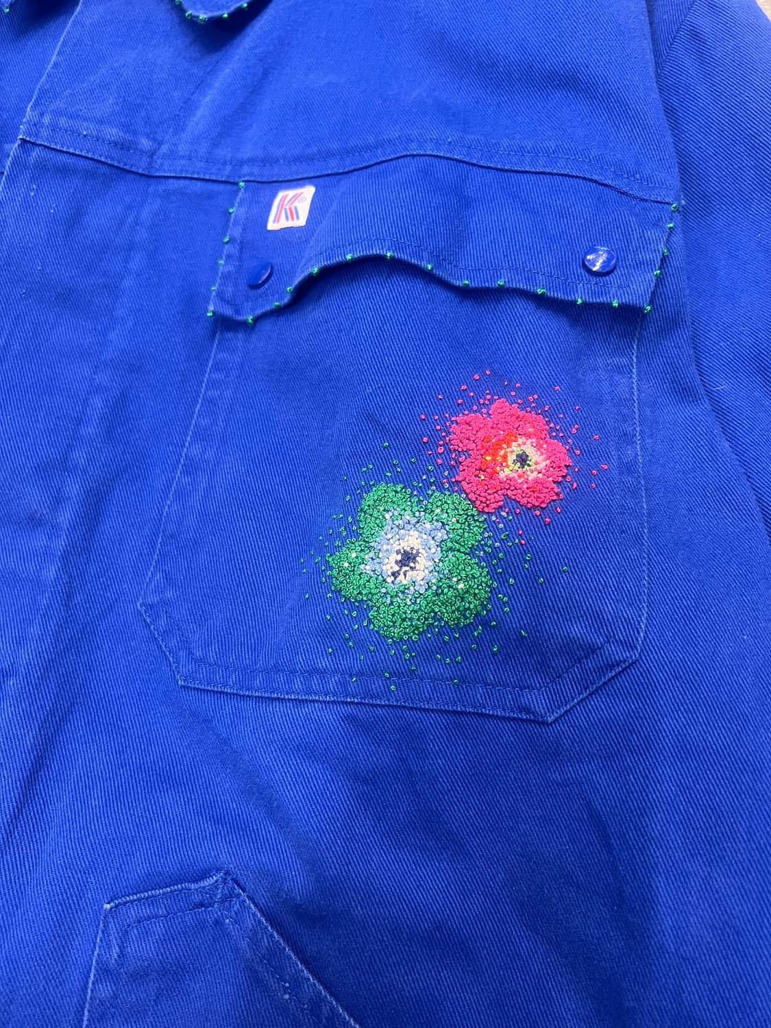 빈티지 프렌치 블루 워크자켓 핸드메이드 자수 상품이미지3