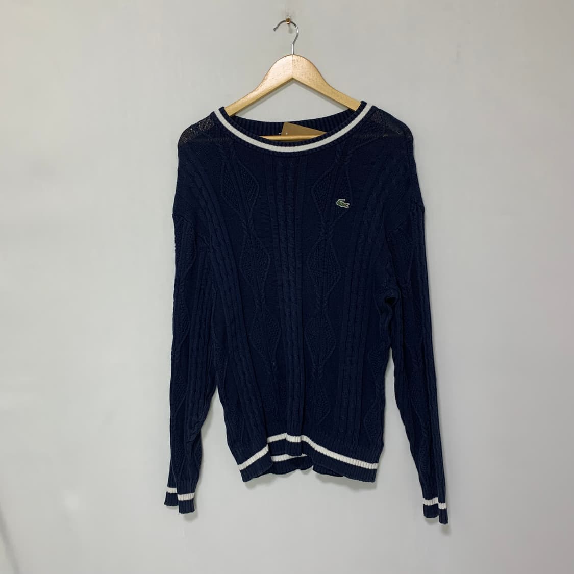 Lacoste 라코스테 로고 네이비 케이블 니트 90 빈티지 스웨터 상품이미지1