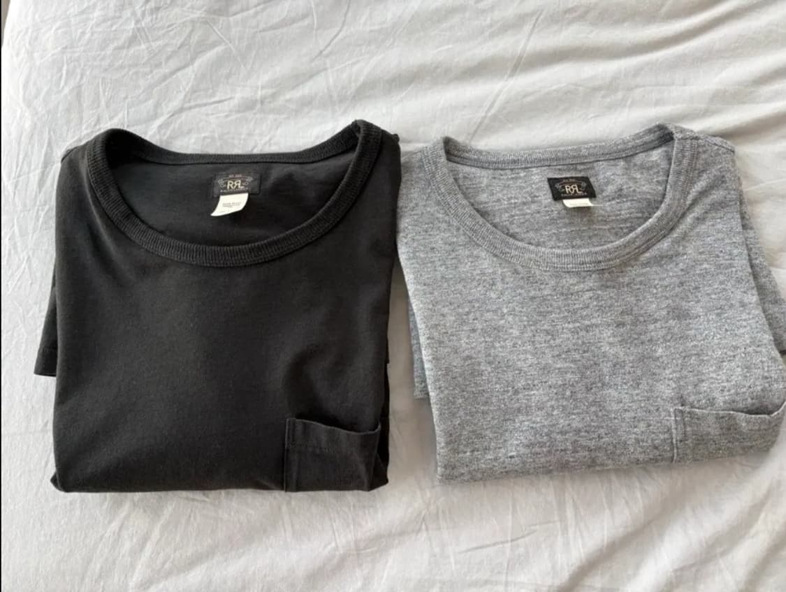 RRL 가먼트 다이 포켓 티셔츠 2팩 블랙, 그레이 / L 상품이미지1