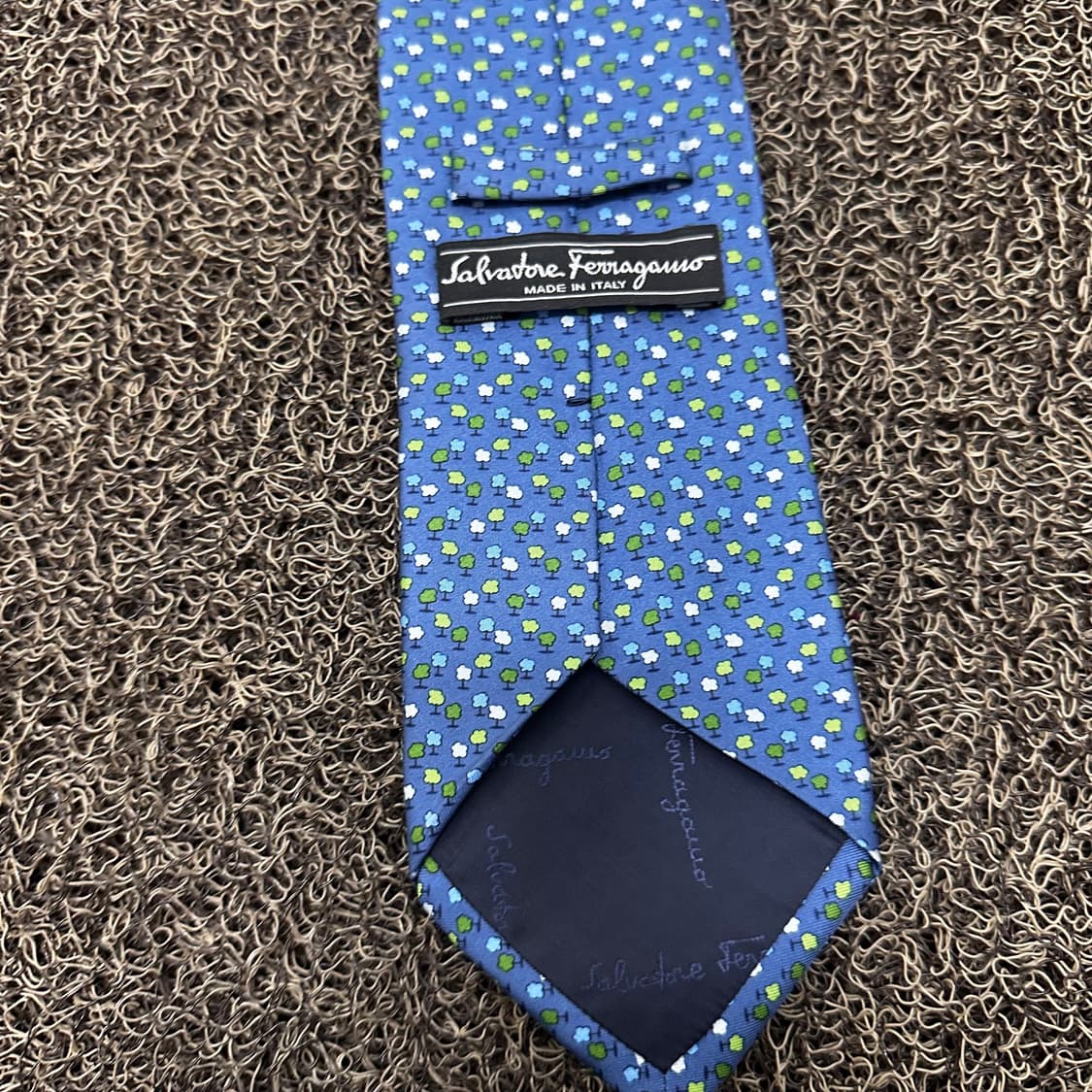 페라가모 실크 넥타이 블루 패턴 상품이미지6