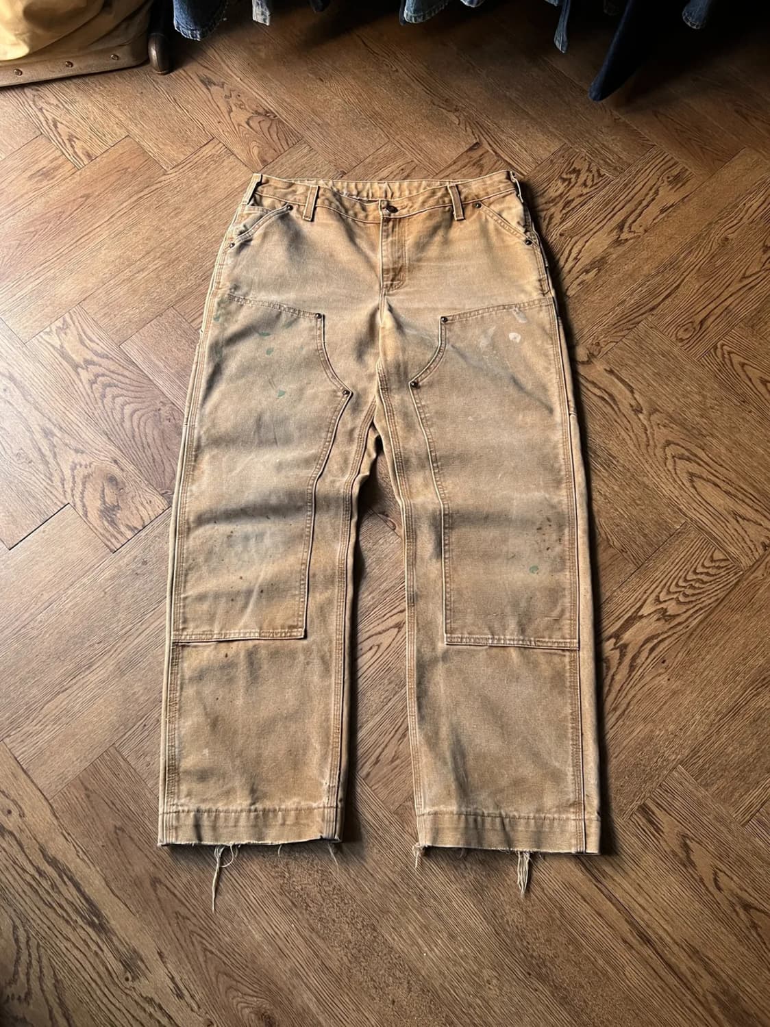 [34]칼하트 USA 더티워싱 브라운 더블니 워크 팬츠 상품이미지1