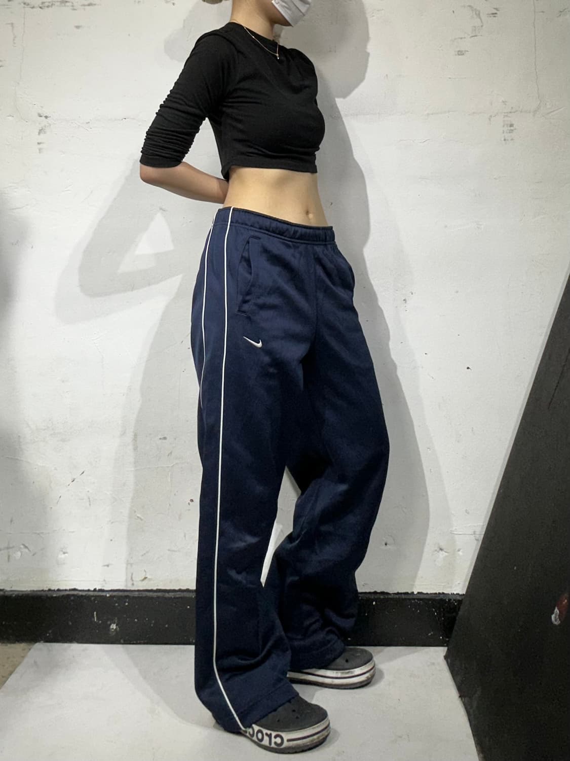 90s 나이키 네이비 화이트 사이드 라인 와이드 팬츠 S   상품이미지1