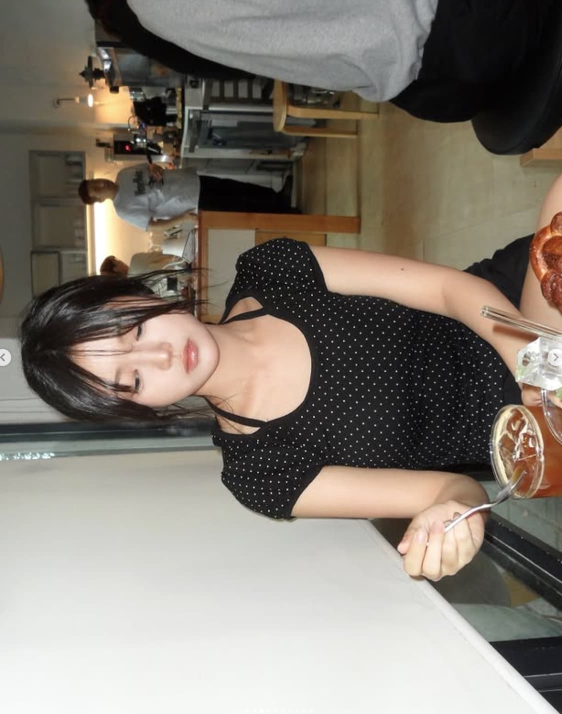 하이스쿨디스코 퍼프소매 도트 리본 숏 슬리브 티셔츠 블랙 상품이미지1