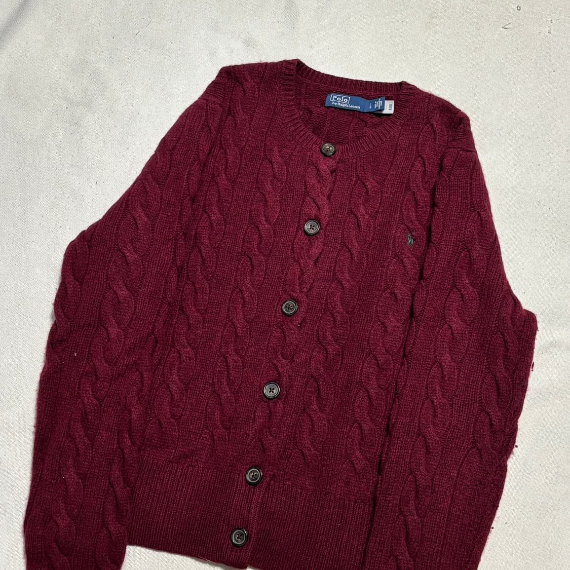 L 폴로랄프로렌 캐시미어 버건디 케이블 가디건 상품이미지1