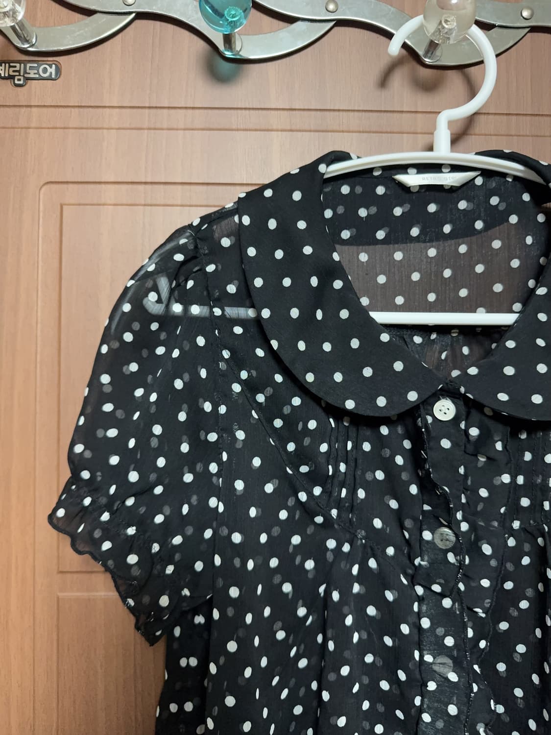 모리걸 하구미 일본 빈티지 도트 땡땡이 블랙 시스루 쉬폰 셔츠 블라우스 상품이미지2