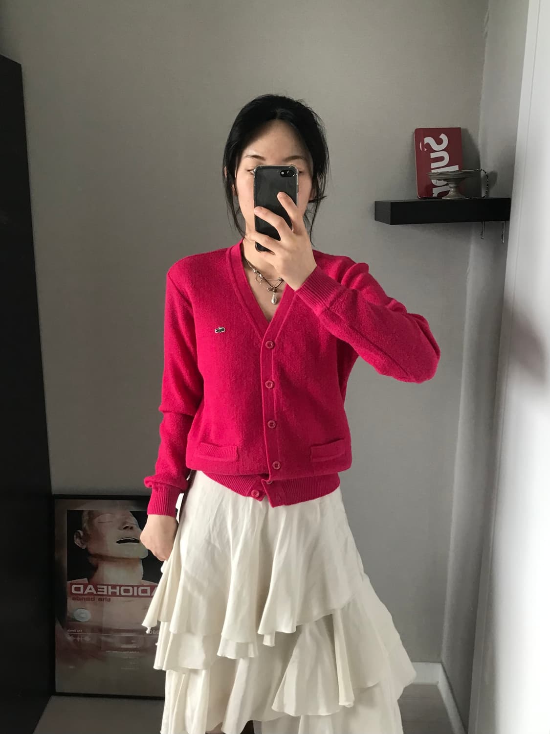 라코스테 로고 핑크 니트 가디건 상품이미지3